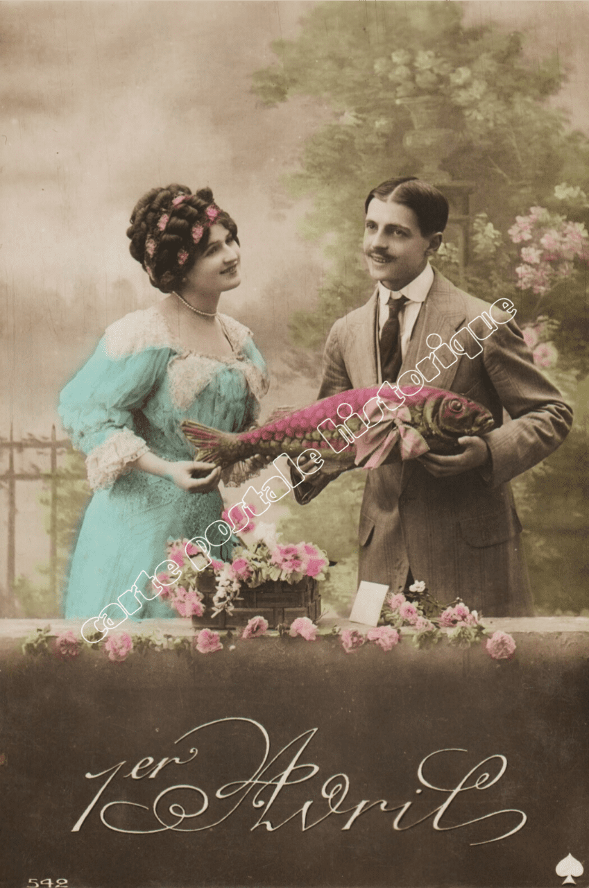 1er Avril - Couple "Voici un poisson" - 1909