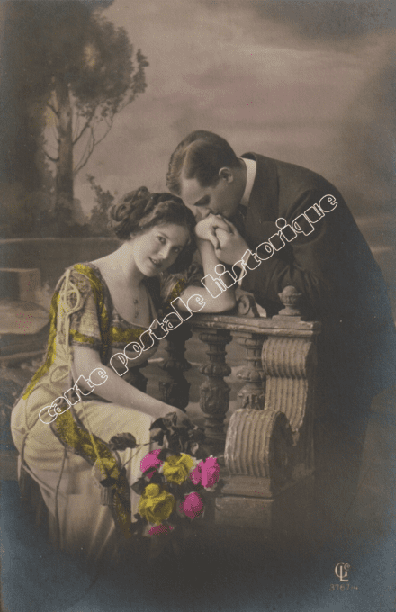 Couple au bouquet de roses - 1912