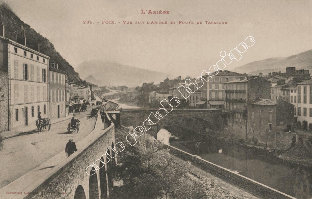 FOIX - Vue sur l'Ariège et Route de Tarascon - 1908