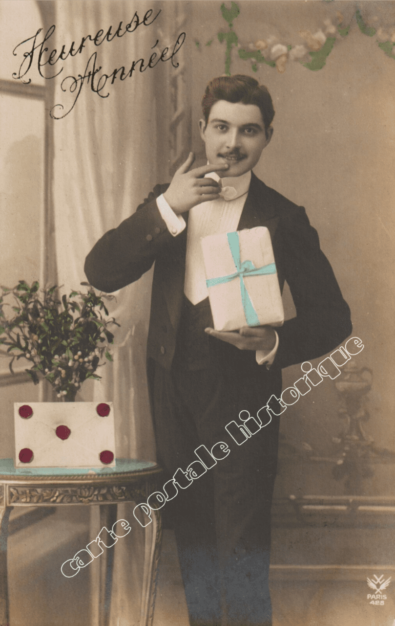 Heureuse Année - Homme apportant un cadeau - 1911