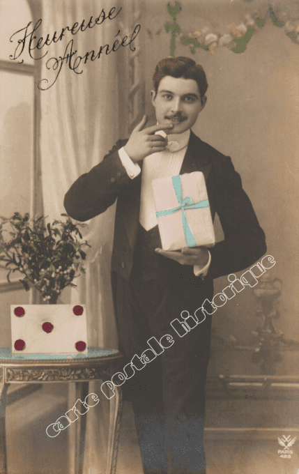 Heureuse Année - Homme apportant un cadeau - 1911