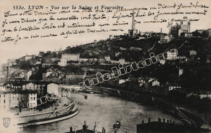 LYON - Vue sur la Saône et Fourvière - 1915