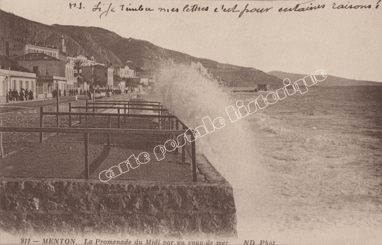 MENTON - La Promenade du Midi par un coup de mer - 1916