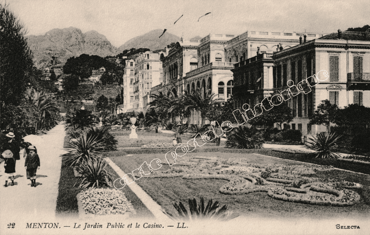 MENTON - Le jardin public et le Casino - 1915