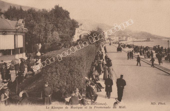 MENTON - Le Kiosque de Musique et le Promenade du Midi - 1916