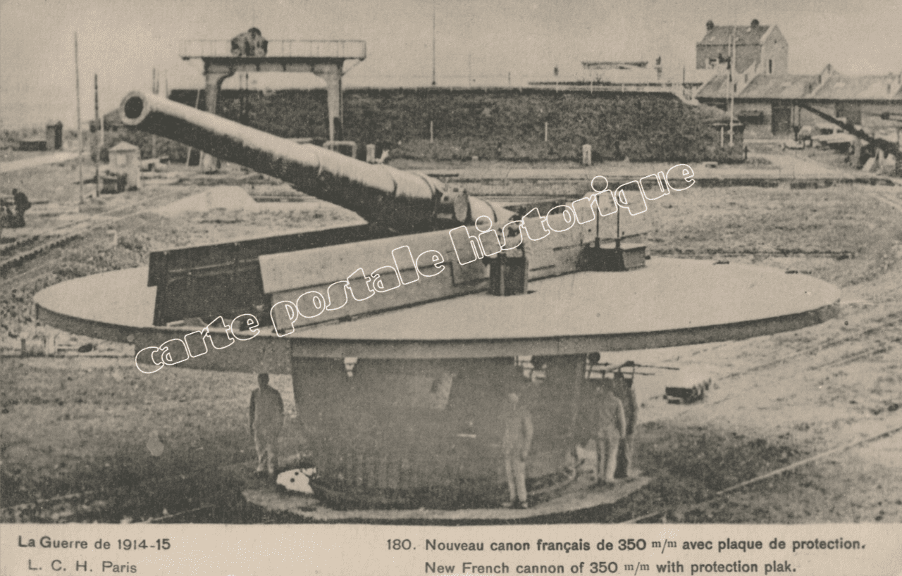 Nouveau canon Français de 350mm avec plaque de protection - 1915