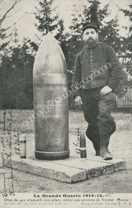 Obus de 420 Allemand non éclaté aux environs de Verdun - 1916