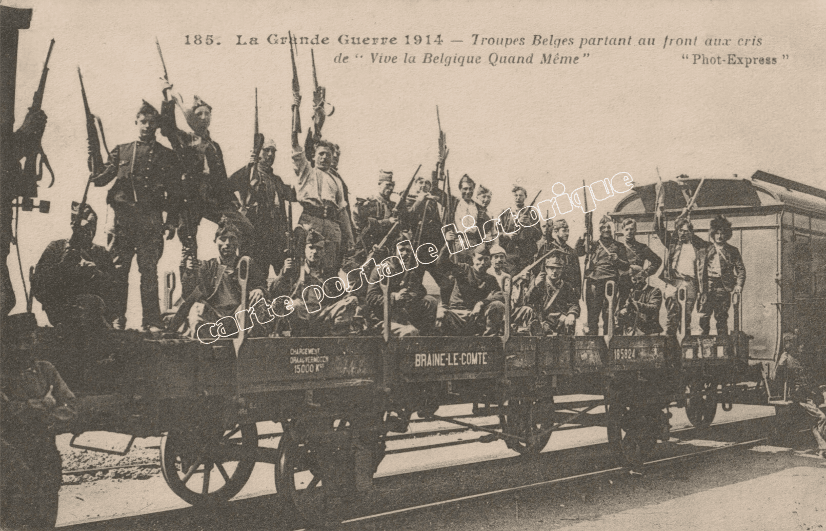 Troupes Belges partant au front aux cris de Vive la Belgique Quand Même - 1915